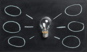 A lightbulb on a chalkboard symbolizes creativity, innovation, and ideas.